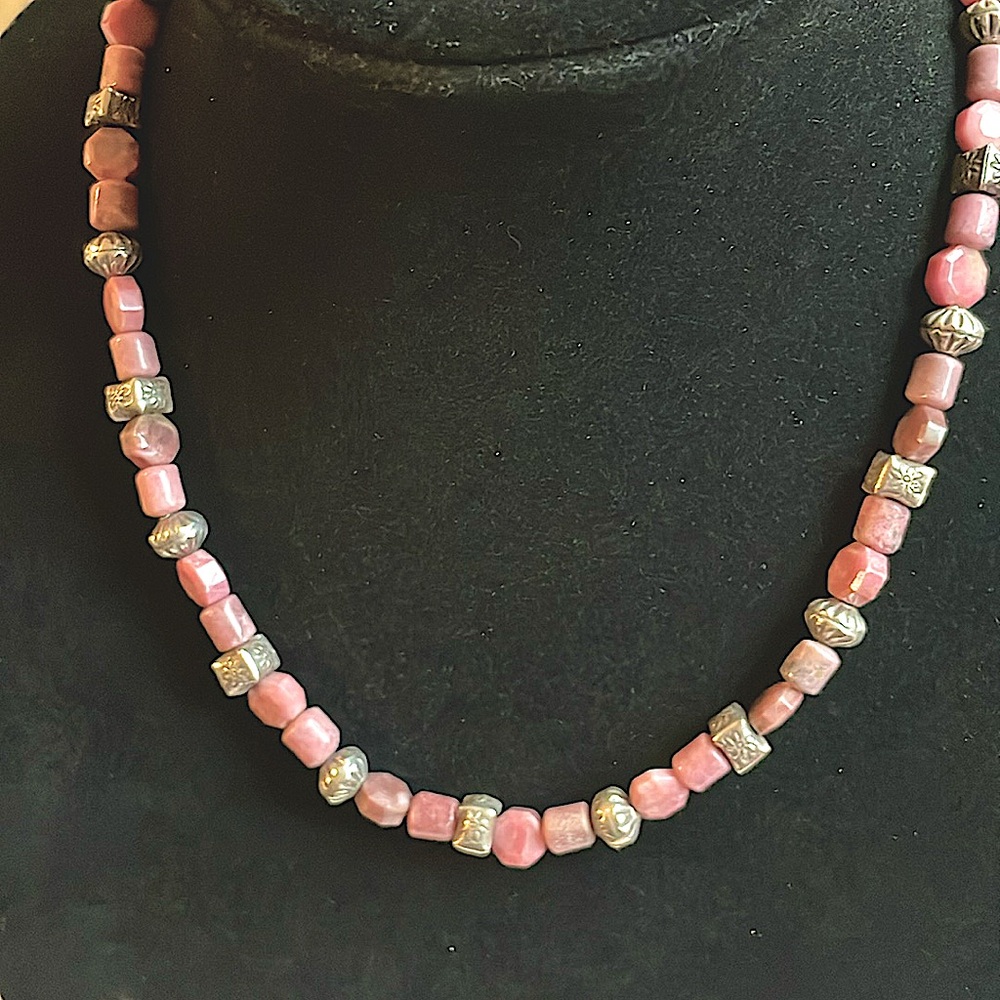 Rhodochrosite and Thai Silver Necklace